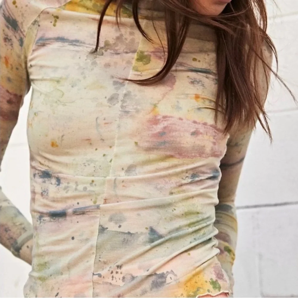 Free People Mesh High Jump Long Sleeve Mock Neck Top Transcend Speckle M - Picture 3 of 10